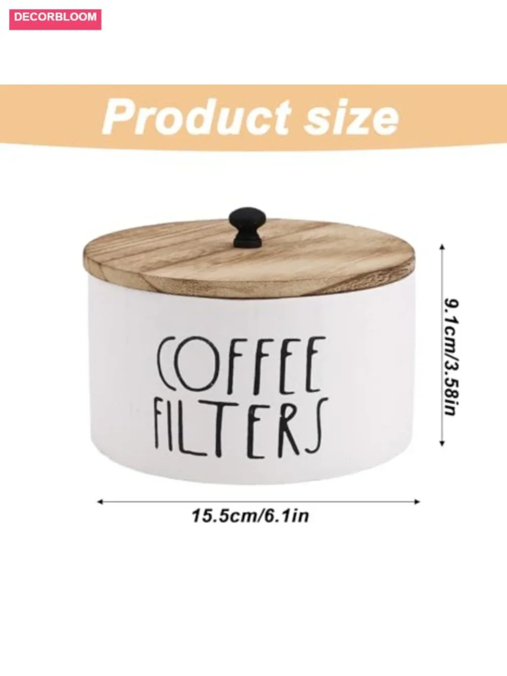 Round Coffee Filter Holder with Lid Wooden Rustic Farmhouse Storage